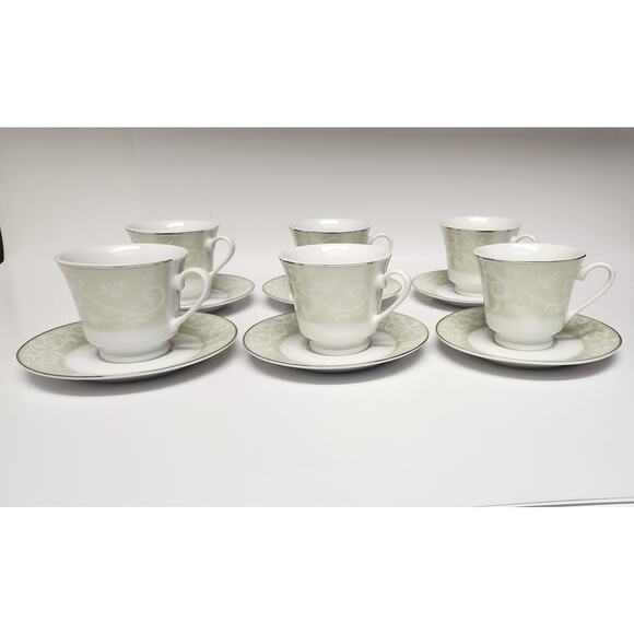 JCPenney Chris Madden Chambour Green White Silver Cup & Saucer/ Platter - Picture 8 of 11